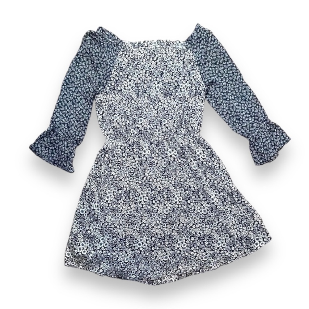 Boho Off The Shoulder Flower Print Mini‎ Dress Small Long Sleeve Chiffon - Picture 3 of 5